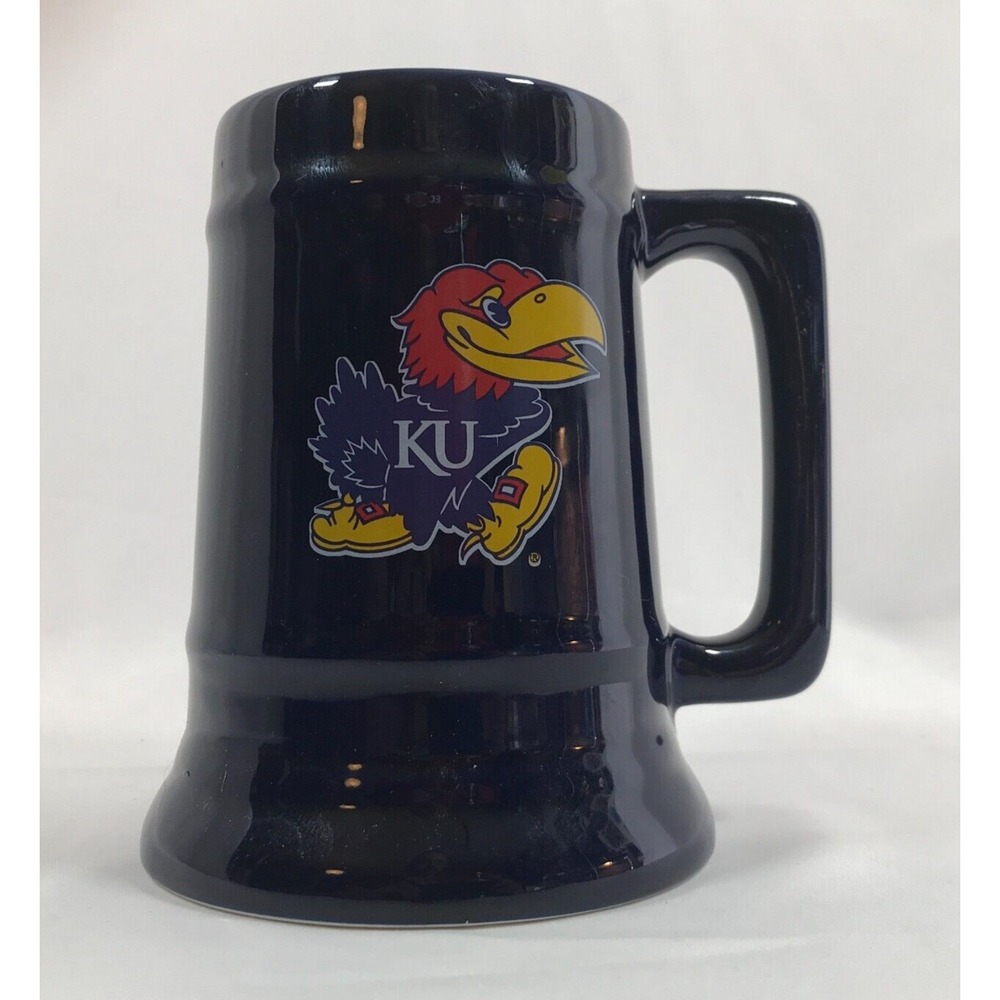 Kansas Jayhawks KU Navy Blue Ceramic Beer Stein Mug Collegiate Mascot Logo